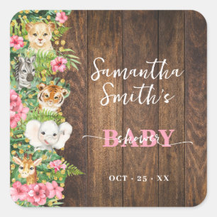 Thank You for Coming Safari Rustic Pink Shower Square Sticker