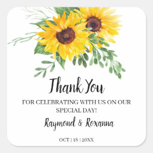 Thank You for Coming Sunflowers Wedding Favour Square Sticker