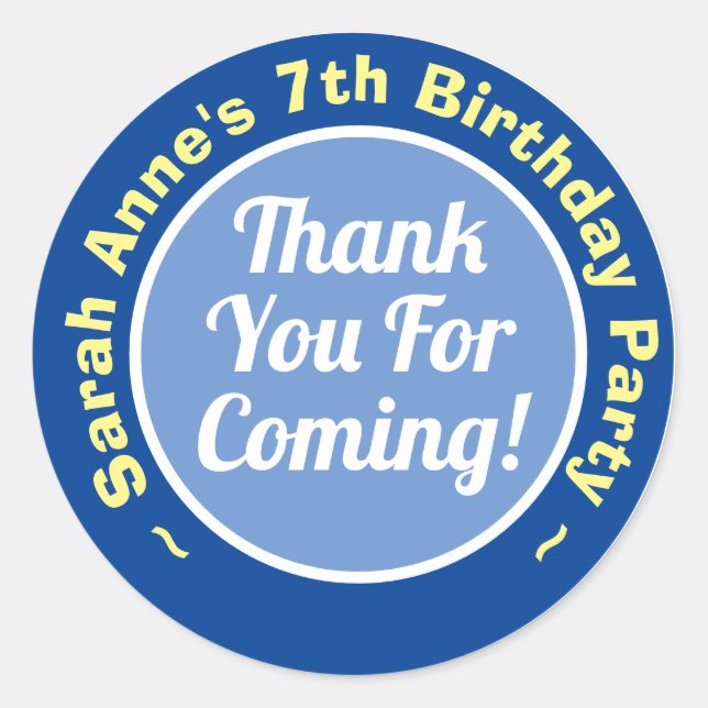 Thank You for Coming to Birthday Party Age 7 Classic Round Sticker (Front)