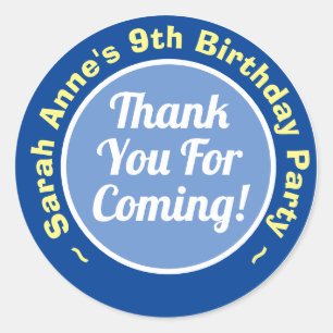 Thank You for Coming to Birthday Party Age 9 Classic Round Sticker