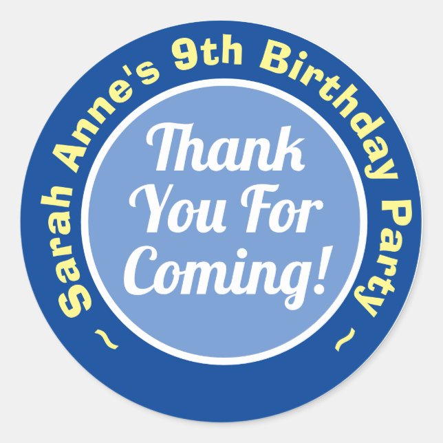 Thank You for Coming to Birthday Party Age 9 Classic Round Sticker (Front)