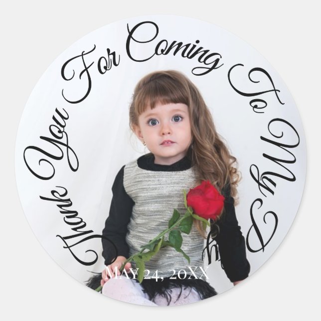 Thank You For Coming To My Party Photo Birthday Classic Round Sticker (Front)