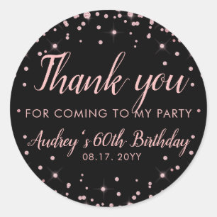 Thank You For Coming To My Party Rose Gold Black Classic Round Sticker