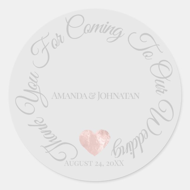 Thank You For Coming Wedding Favour Sticker Heart (Front)