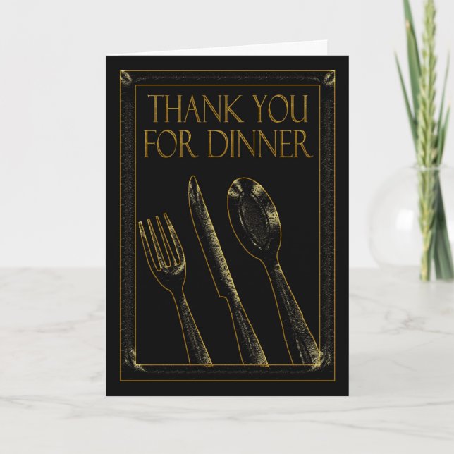 Thank You For Dinner Stylish Card Black And Gold (Front)