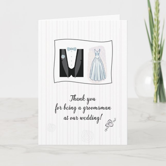 Thank You for Groomsman with Bridal Gown Tuxedo Card (Front)