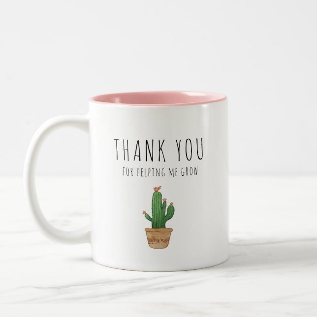 Thank you for helping me grow, cactus pink Two-Tone coffee mug (Left)