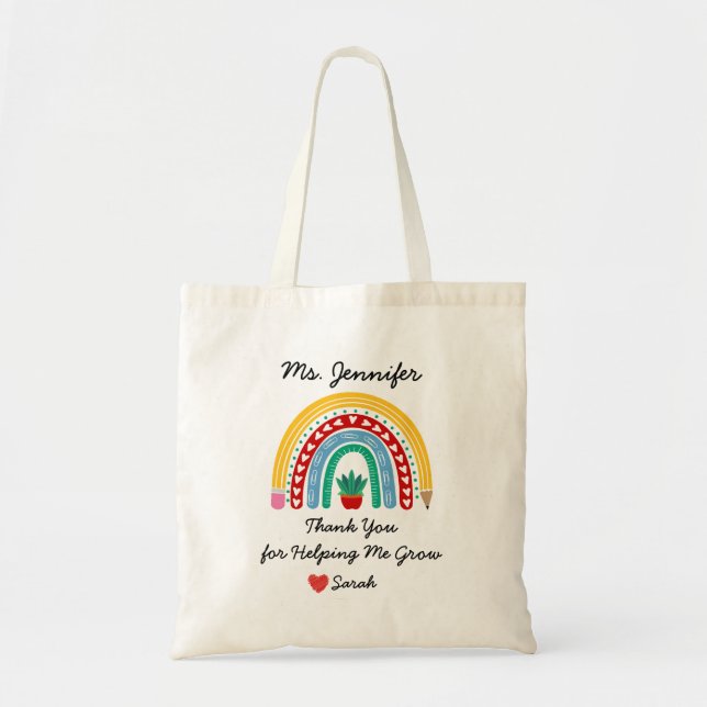 Thank You for Helping Me Grow Teacher Appreciation Tote Bag (Front)