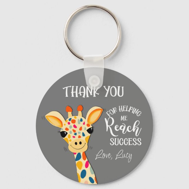 thank you for helping me reach success giraffe keychain (Front)