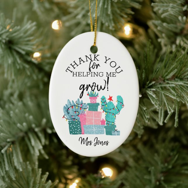thank you for helping us grow cactus teacher ceramic ornament (Tree)