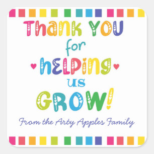 thank you for helping us grow  key ring stone magn square sticker