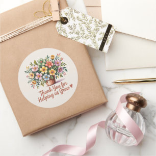 "Thank You for Helping Us Grow" Round Sticker