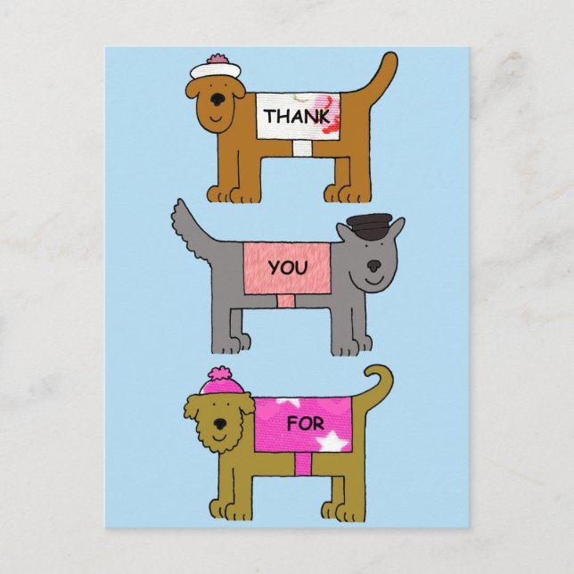 Thank You for Looking After the Dogs Cartoon Postcard (Front)