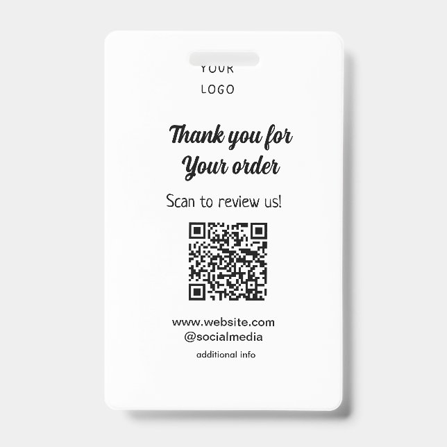 Thank you for order scan Review us business logo Badge (Front)