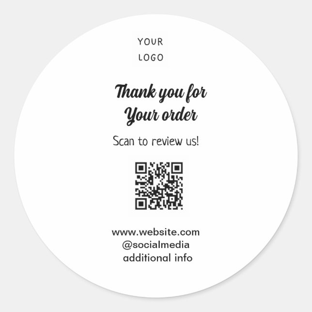 Thank you for order scan Review us business logo Classic Round Sticker (Front)