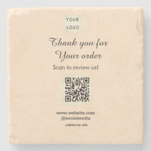 Thank you for order scan Review us business logo Stone Coaster