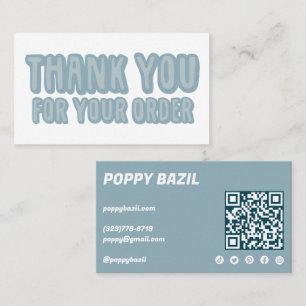 Thank You for Order Social Icons QR Code Blue Business Card