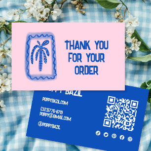 Thank You for Order Social Icons QR Code Palm Tree Business Card