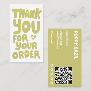 Thank You for Order Social Icons QR Code Soft Gold Business Card