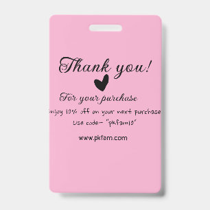 Thank you for purchase pink family business detail badge