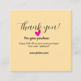 Thank you for purchase pink family business detail square business card
