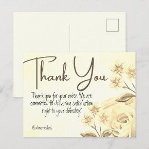 Thank You For Purchase Yellow floral Watercolor Postcard