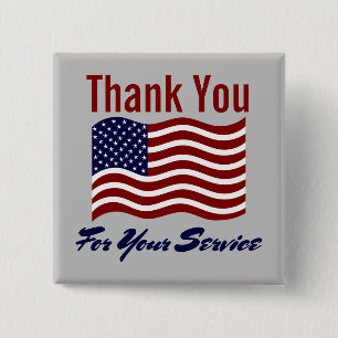 Thank You For Service American Flag 2 Inch Square Button