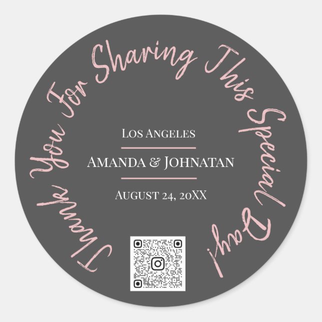 Thank You For Sharing Special Day White QR Logo Cl Classic Round Sticker (Front)