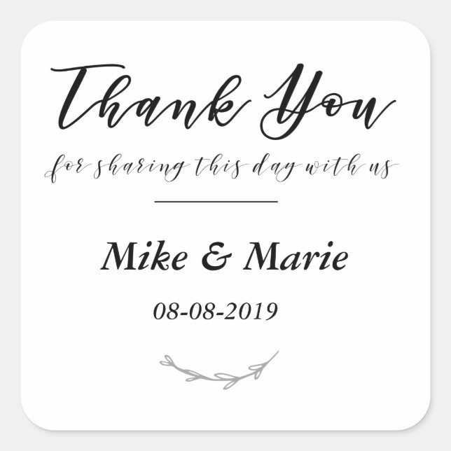 Thank You For Sharing This Day With Us Favour Labe Square Sticker (Front)