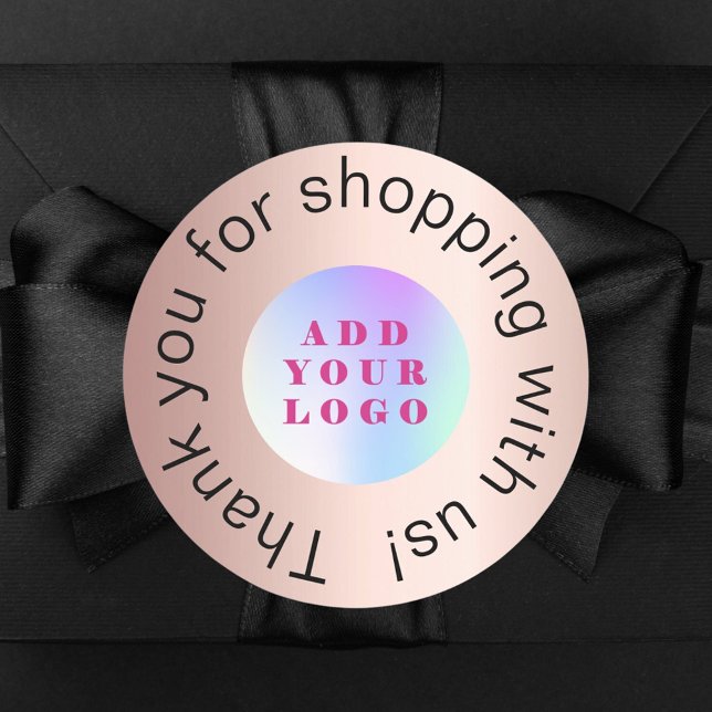 Thank you for shopping business logo rose gold classic round sticker (Creator Uploaded)