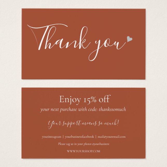 Thank You For Shopping Terracotta Discount Card (Front & Back)