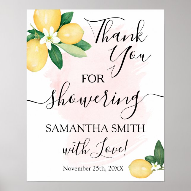 Thank you for Showering Bride Lemons Pink Sign (Front)