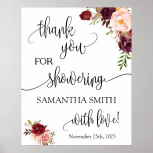 Thank you for showering bride to be marsala floral poster