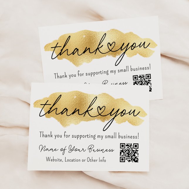Thank You for Small Business Gold Heart Script Enclosure Card (Creator Uploaded)