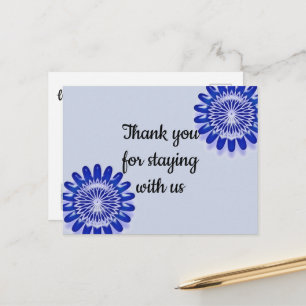 Thank You for Staying Vacation Rental Blue Flower Postcard