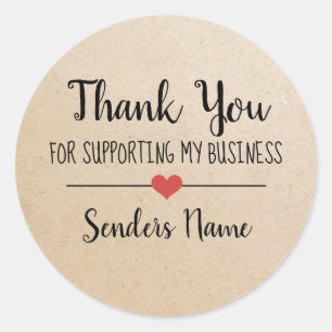 Thank you for supporting my business kraft script  classic round sticker
