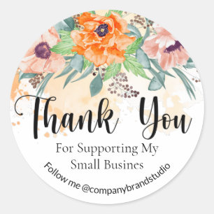 Thank You For Supporting My Small Business FLoral Classic Round Sticker