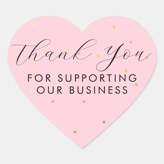 Thank You For Supporting Our Business Dots Pink Heart Sticker (Front)