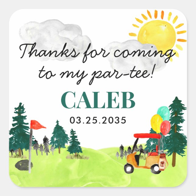 Thank You For Swinging By Kid Golf Pro Birthday Square Sticker (Front)