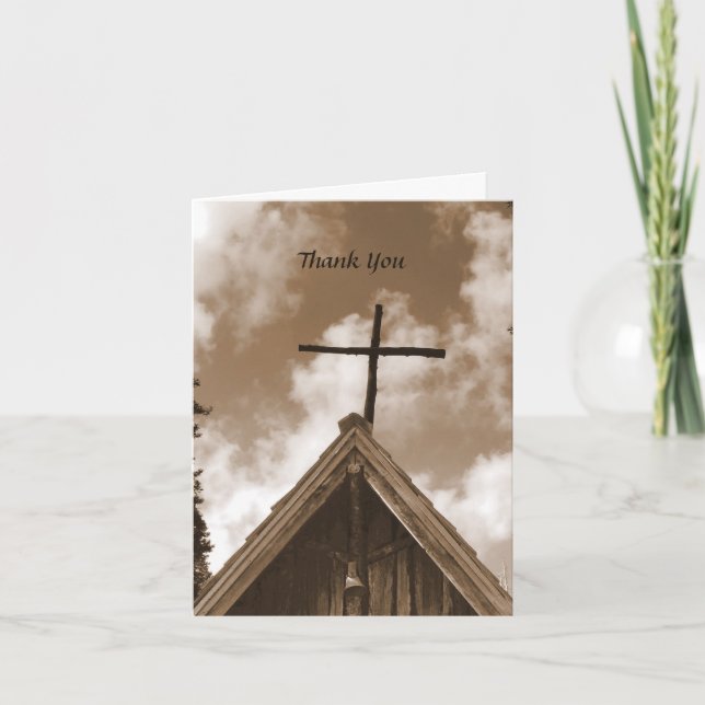 Thank You For Sympathy, Old Church Sepia Note Card (Front)