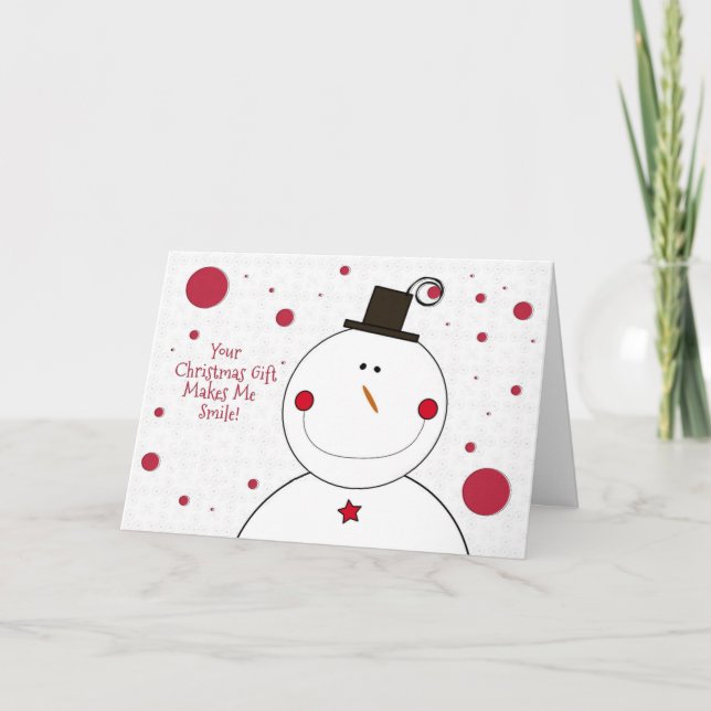 Thank You for the Christmas Gift Smiling Snowman Card (Front)