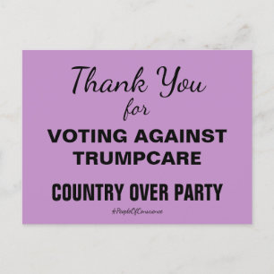 Thank You For Voting Against TrumpCare Resist Postcard