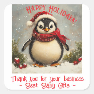 Thank You For Your Business, Christmas Penguin  Square Sticker