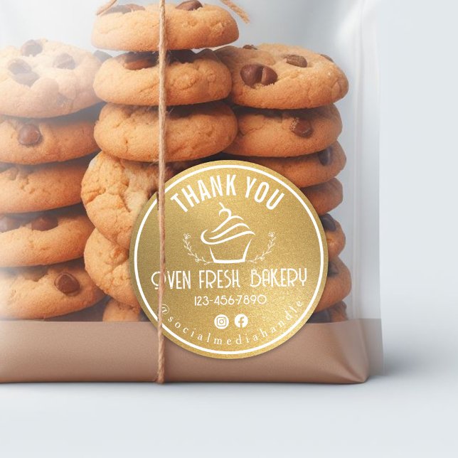 Thank You For Your Business Cupcake Bakery Gold Classic Round Sticker (Creator Uploaded)