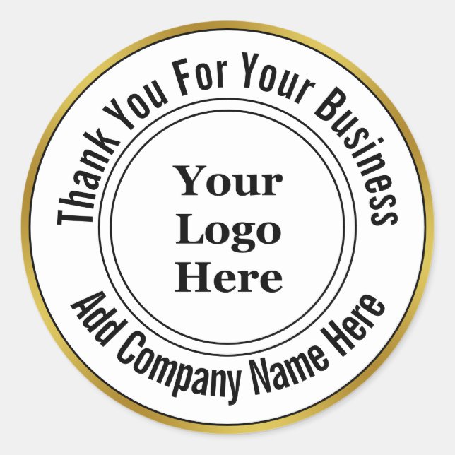Thank You for Your Business Gold White Your Logo Classic Round Sticker (Front)