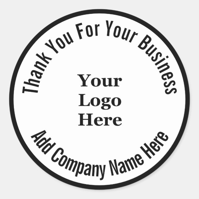 Thank You For Your Business Name Logo Black White Classic Round Sticker (Front)