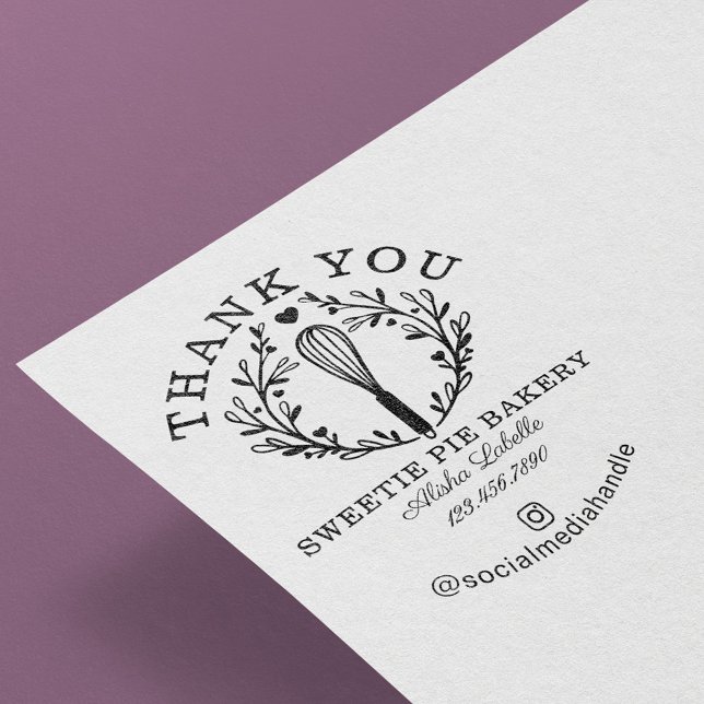 Thank You For Your Business Pink Bakery Whisk Logo Rubber Stamp (Creator Uploaded)
