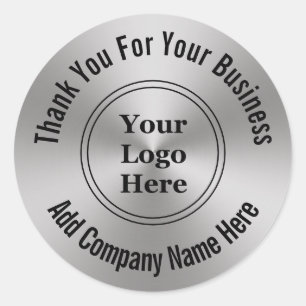 Thank You For Your Business Silver Black Your Logo Classic Round Sticker