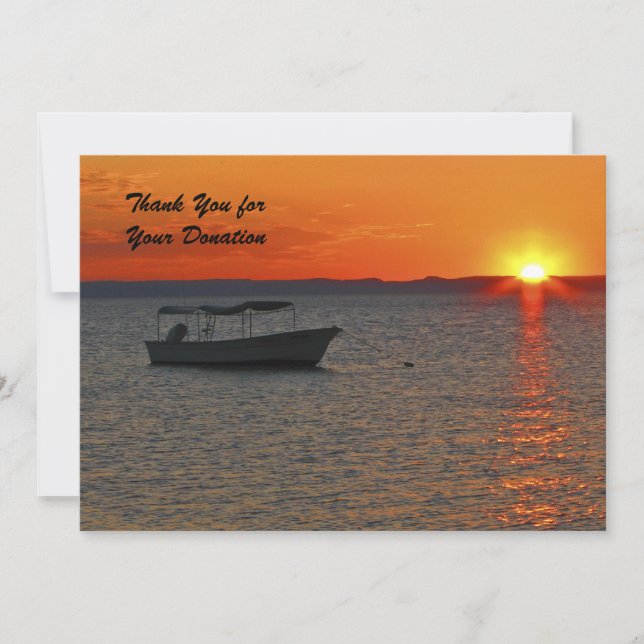 Thank You for Your Donation, Sunset Fishing Boat Card (Front)