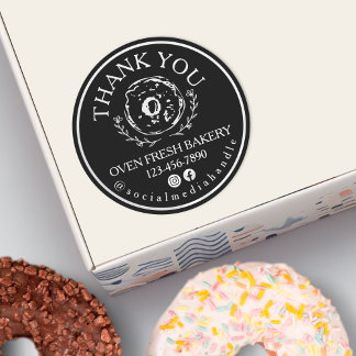 Thank You For Your Order Bakery Black White Doughn Classic Round Sticker